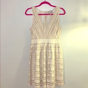 Anthropologie Ivory Silk Ruffle and Mesh Dress